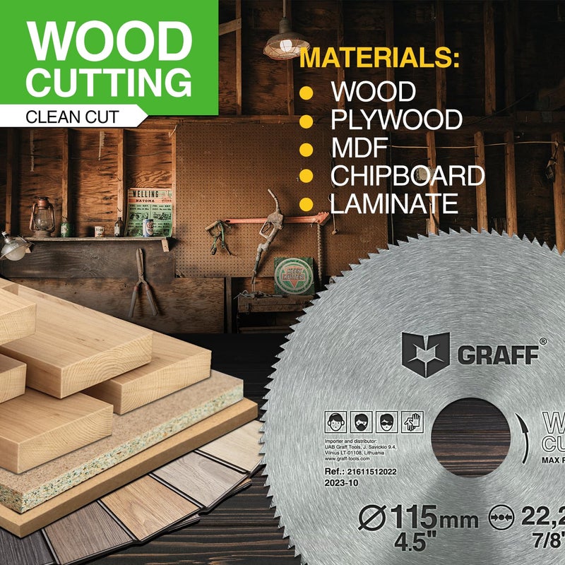 GRAFF 4-1/2 Inch Angle Grinder Circular Saw Blade Set for Wood, Plywood, Laminate, Drywall, Plastic – 120T Woodworking Saw Blade with 7/8 Inch Arbor from - Image 4